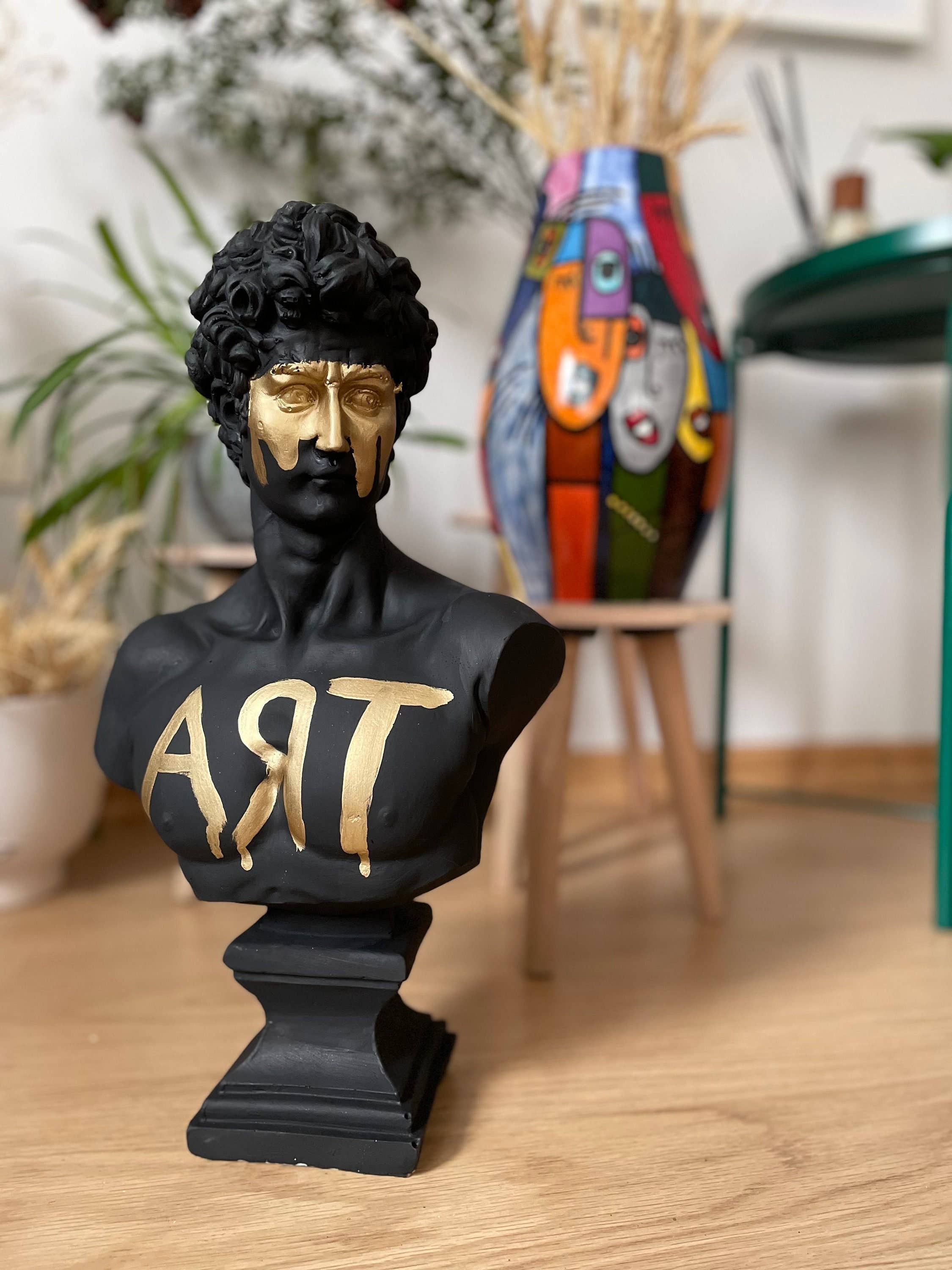 RomaArtSculptures - Vendita all'ingrosso Scultura - Grande scultura statua di busto di David con dettagli dorati4