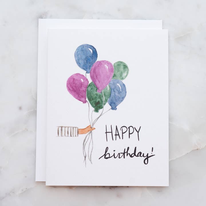 Happy Birthday Balloon Card for wholesale by Paintings by Kalie Rose