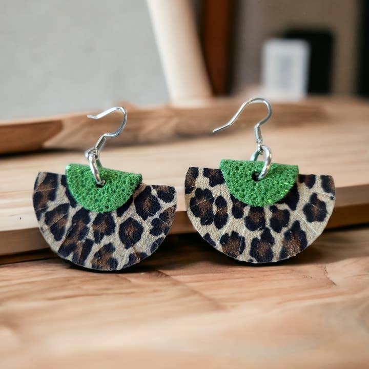 Green and Leopard Fringed 1/2 circle for wholesale by Bushleys Beauties, LLC