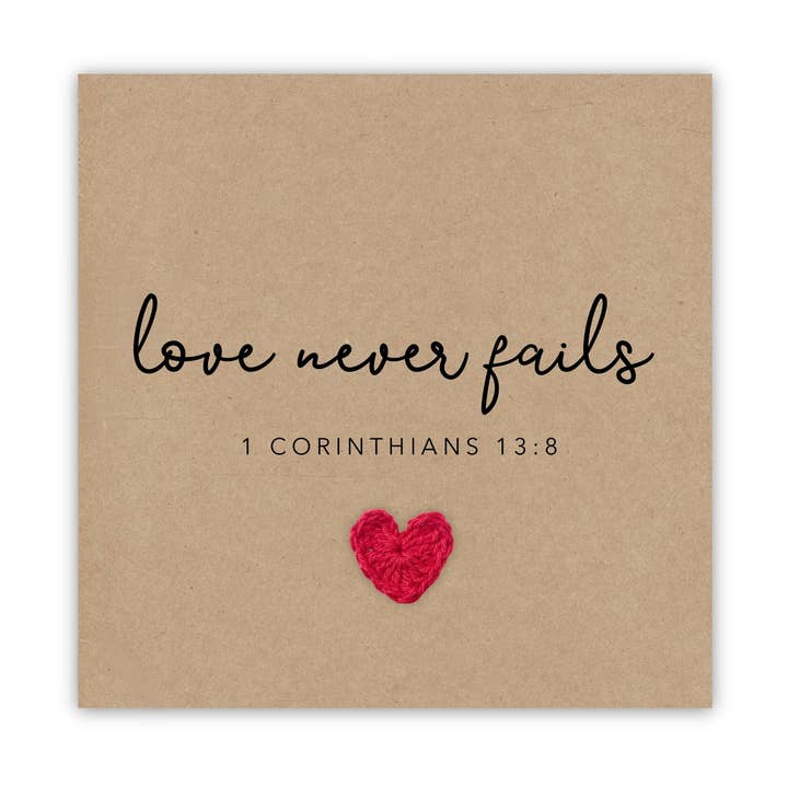 El amor nunca falla, Tarjeta de boda de fe cristiana para venta al por mayor de Fifi's Handcrafted