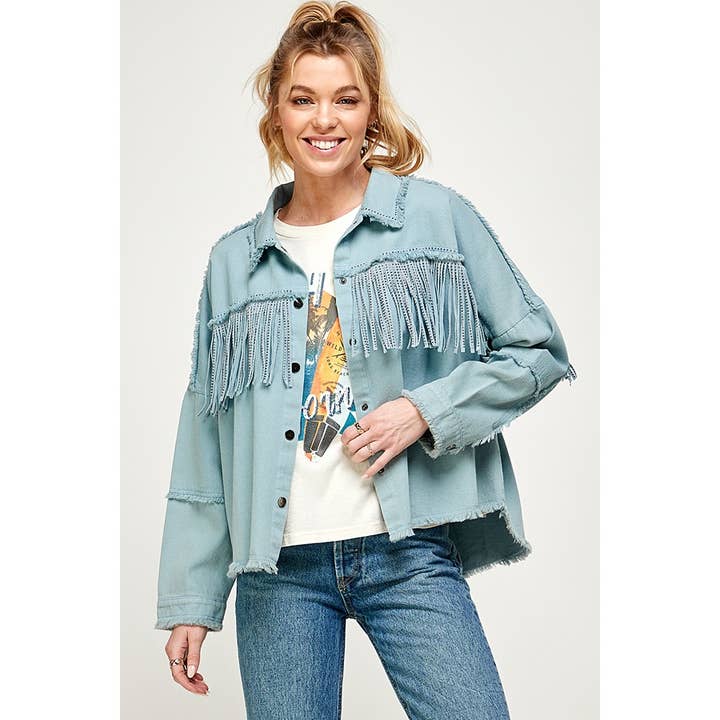 Denim Jacket with Fringe - Stud Detail for wholesale by LUXYUSA