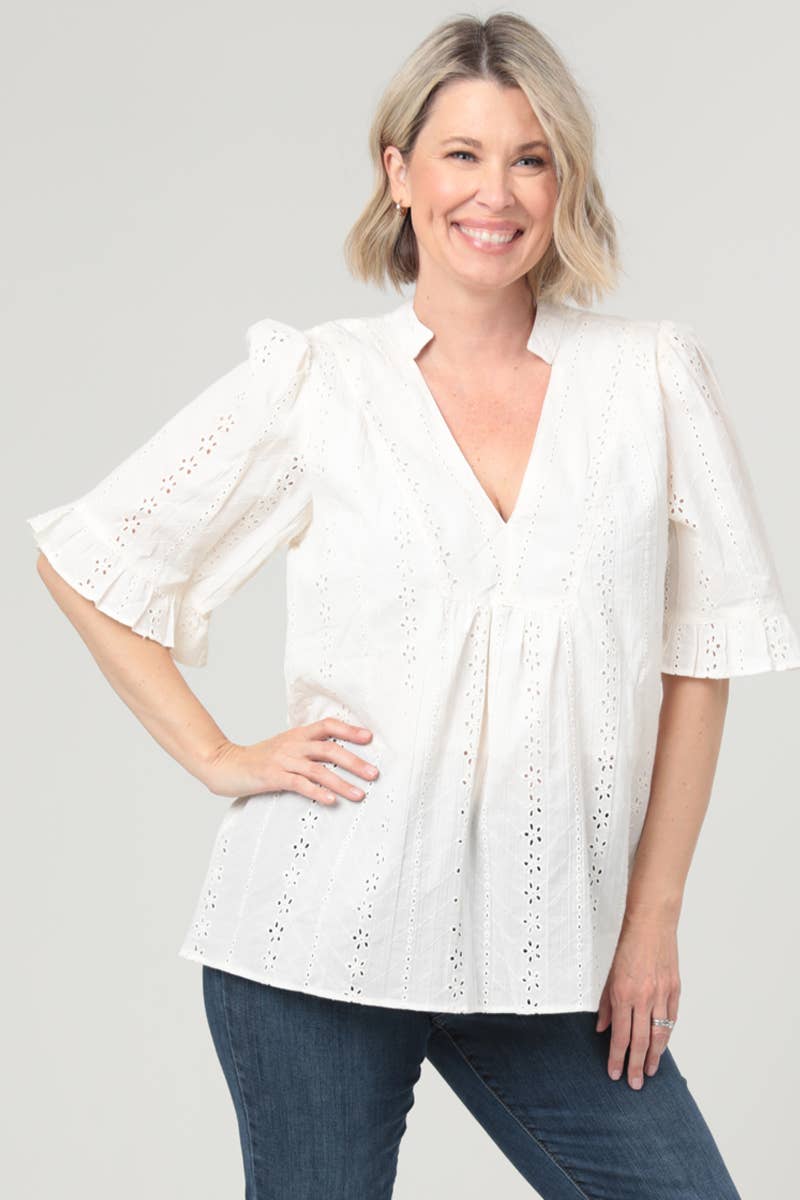 Nostalgia – wholesale Blouse – Women’s – E2V48-EM34 EYELET EMBROIDERED V NECK BLOUSE6