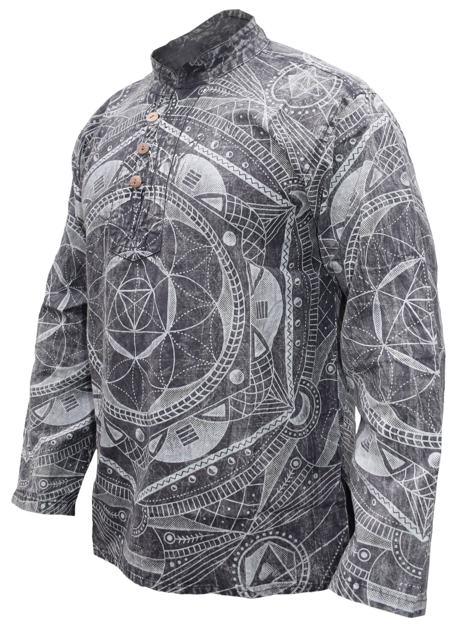 Gheri – wholesale Shirt – Unisex – Mandala Print Hemp Cotton Stone Washed Grandad Collar Shirt4