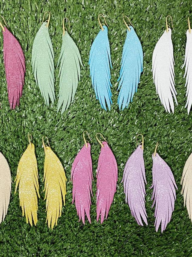 Short Feather Leather Earrings - Summer Sparkle for wholesale by The Supply Society