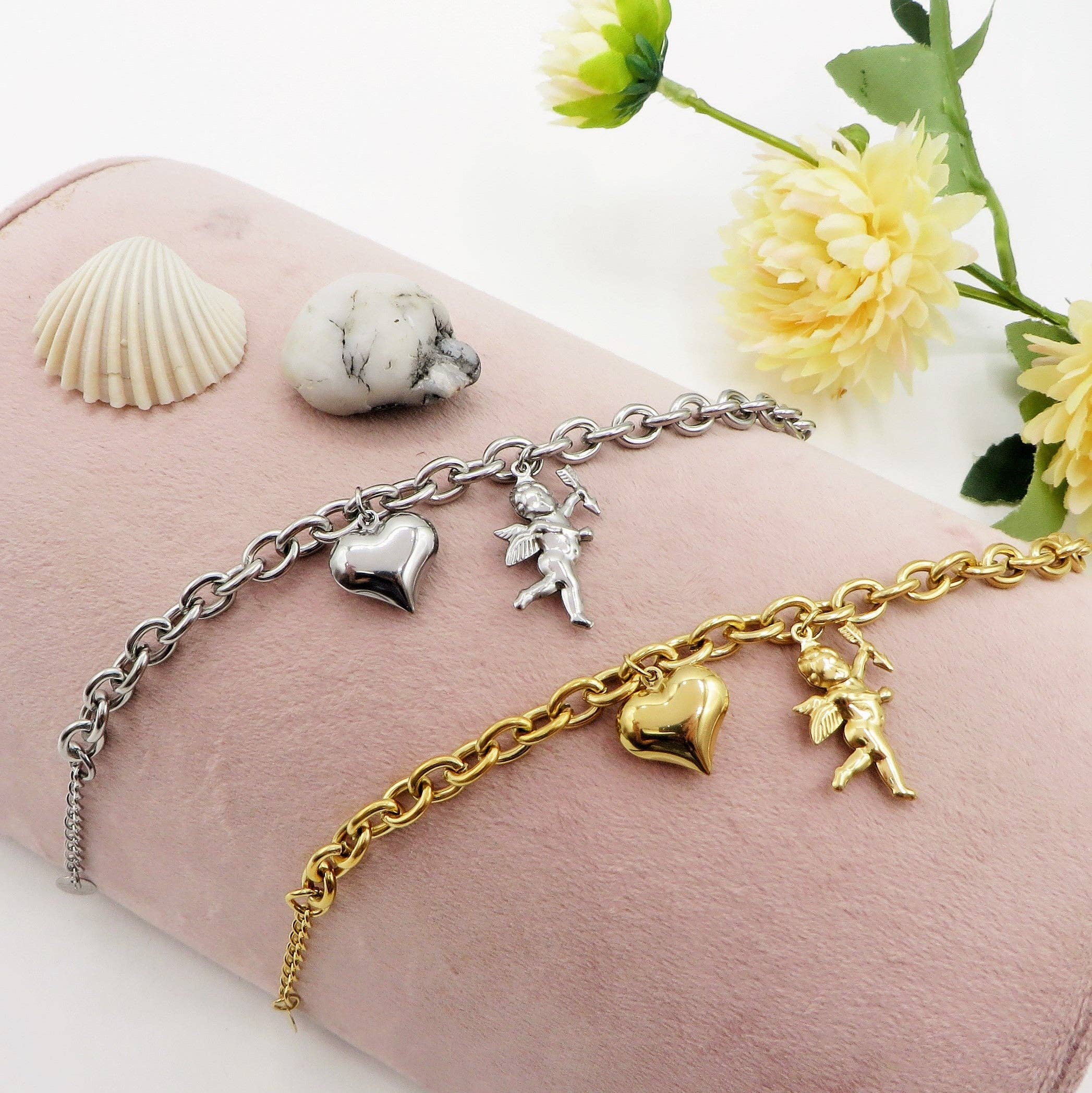 Daemon srls - Wholesale Charm/Dangle Bracelet - CUPID- Bracciale con angelo cupido e cuore bombe' ACCIAIO INOSSIDABILE2