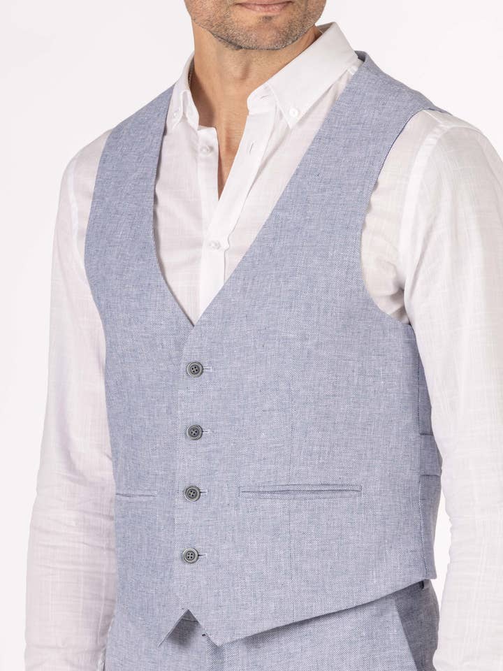 Gilet da completo azzurro chiaro in lino per la vendita all'ingrosso da parte di CELOPMAN
