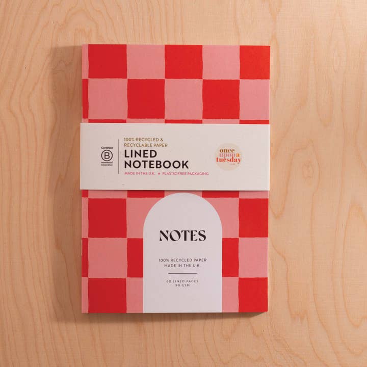 Good Tuesday (Once Upon a Tuesday) - Wholesale Notebook - A5 Lined Notebook | Peach & Cherry Check