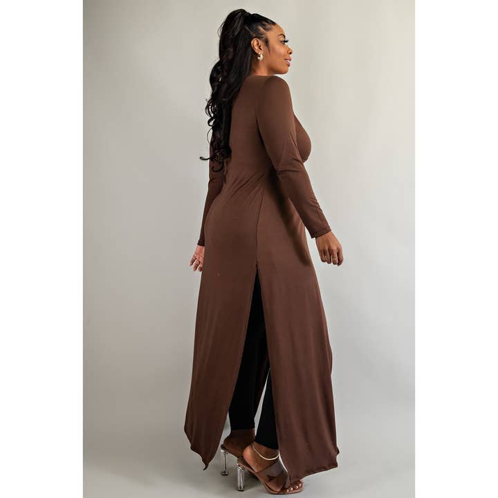 Curve Market - Wholesale Tunic - Women's - PLUS SIZE CRISS CROSS KEYHOLE CUT OUT LONG SLEEVE MAXI TOP