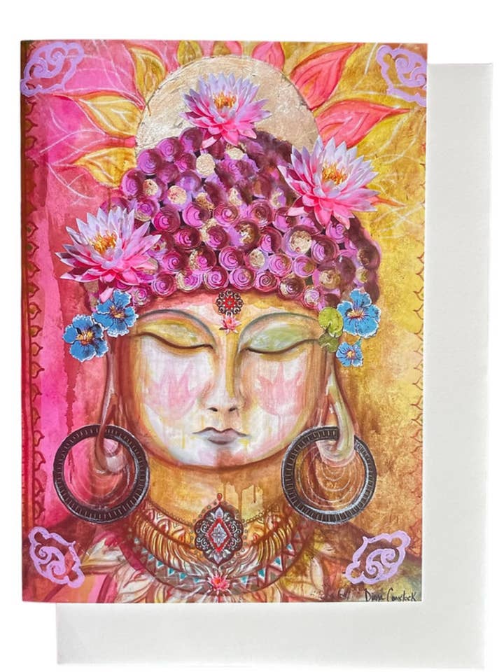 Cartão de Saudação de Buda com Lótus Rosa Arte de Meditação Zen Comstock por atacado de Art by Diana Comstock