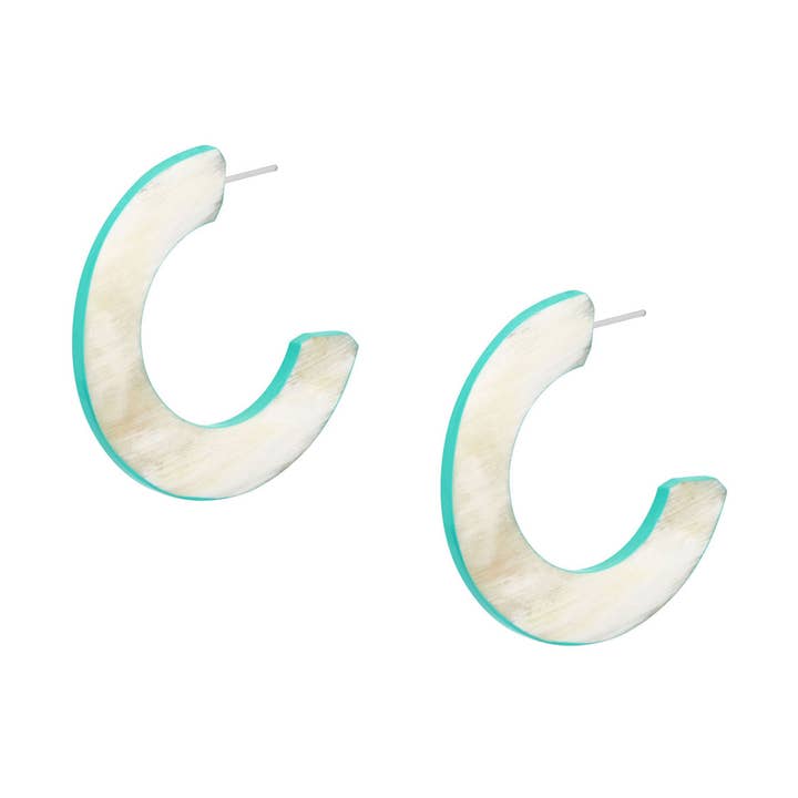 Aquamarine and white Natural flat hoop earrings for wholesale by BRANCH JEWELLERY