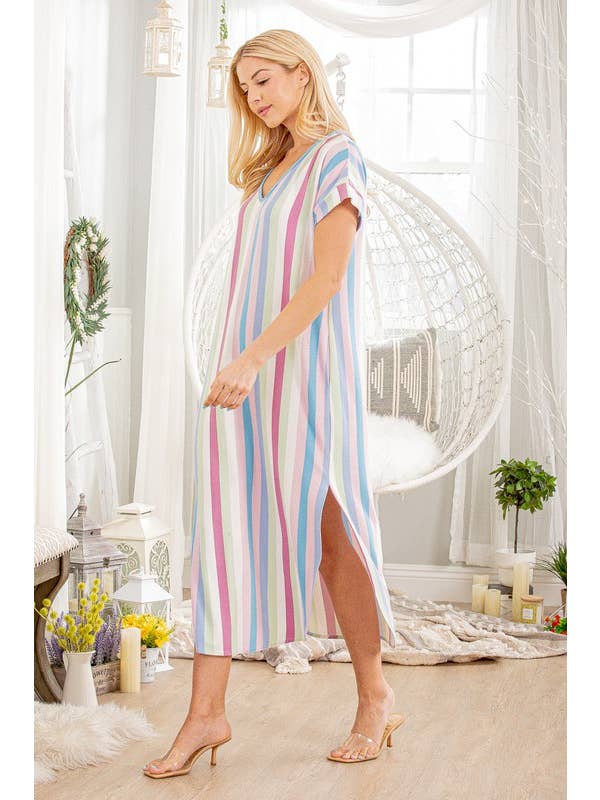 MULTI VESTIDO MAXI RAYAS MULTICOLORES SD1310-12 de venta al por mayor en Faire9