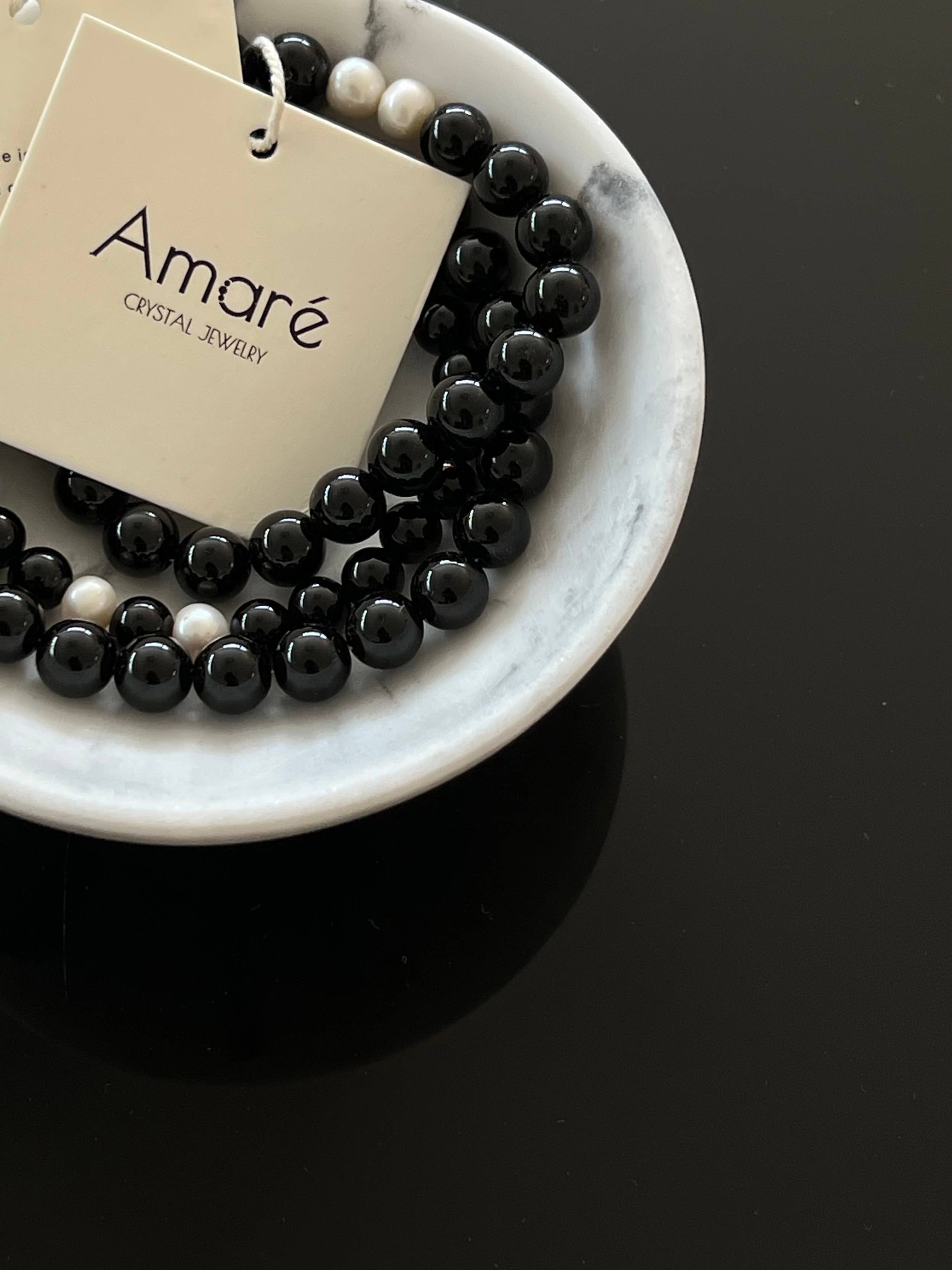 Amaré - Wholesale Beaded Bracelet - Obsidian & Pearl Bracelet – 8mm Beaded Gemstone Jewelry2