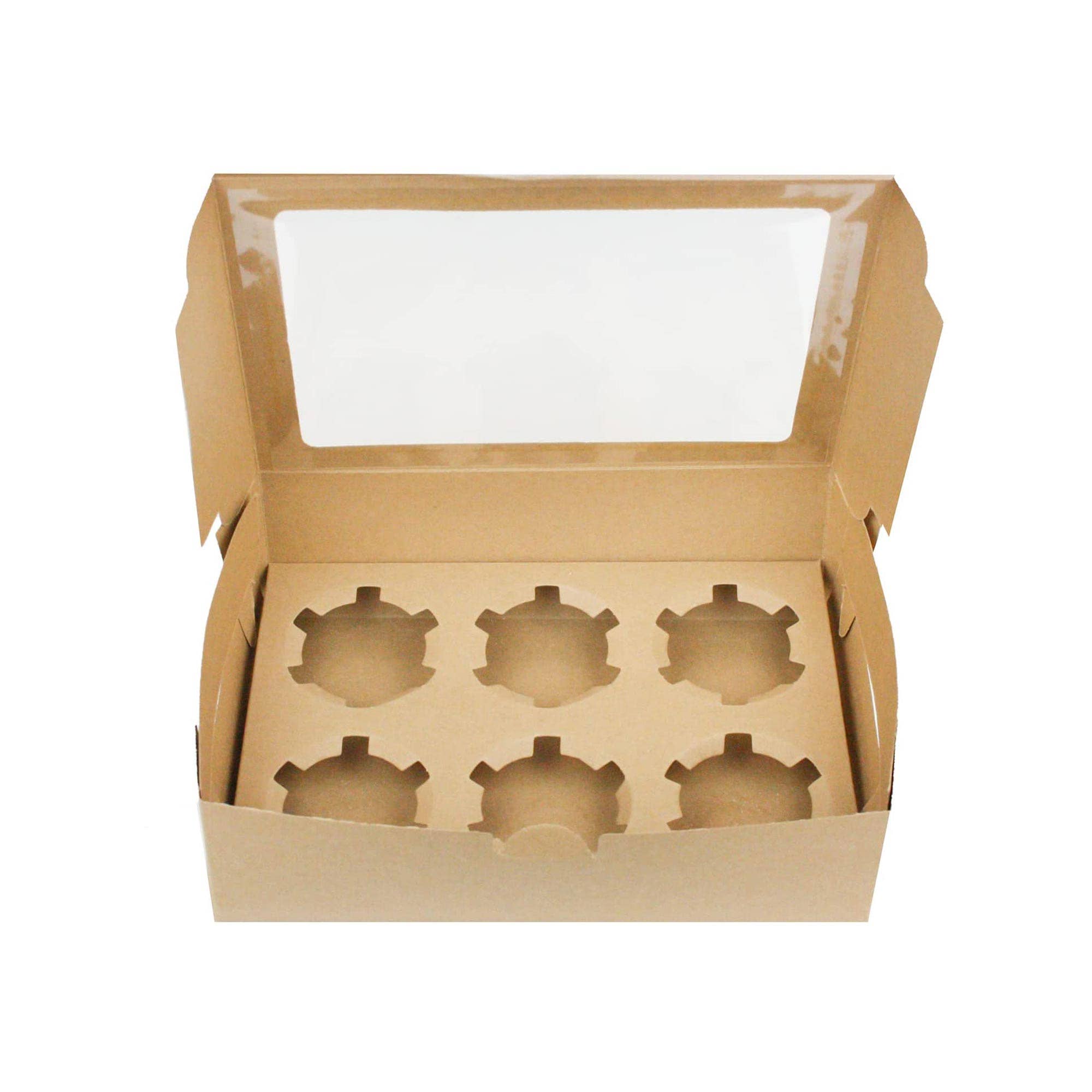 Emartbuy - Wholesale Gift Box - Kraft Cupcake Box with Viewing Window Pack of 12 (Holds 6 Cupcakes)3