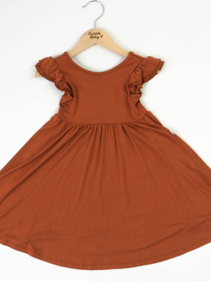 Pecan | Toddler Flutter Dress for wholesale by Bubble Baby