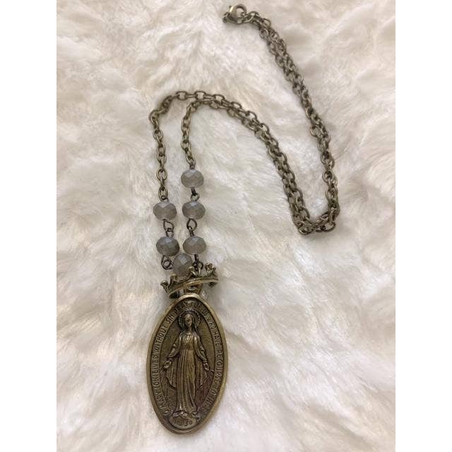 Petals Jewelry Designs By Brandi Crain - Wholesale Pendant/Charm Necklace - The Bronze Crowned Mary Matt Gray 1830yr Necklace