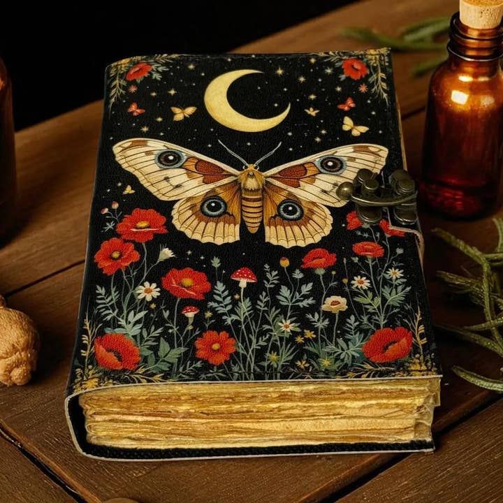 Luna Moth Grimoire Journal – Handmade Spell Book of Shadows for wholesale by MNM HANDICRAFTS