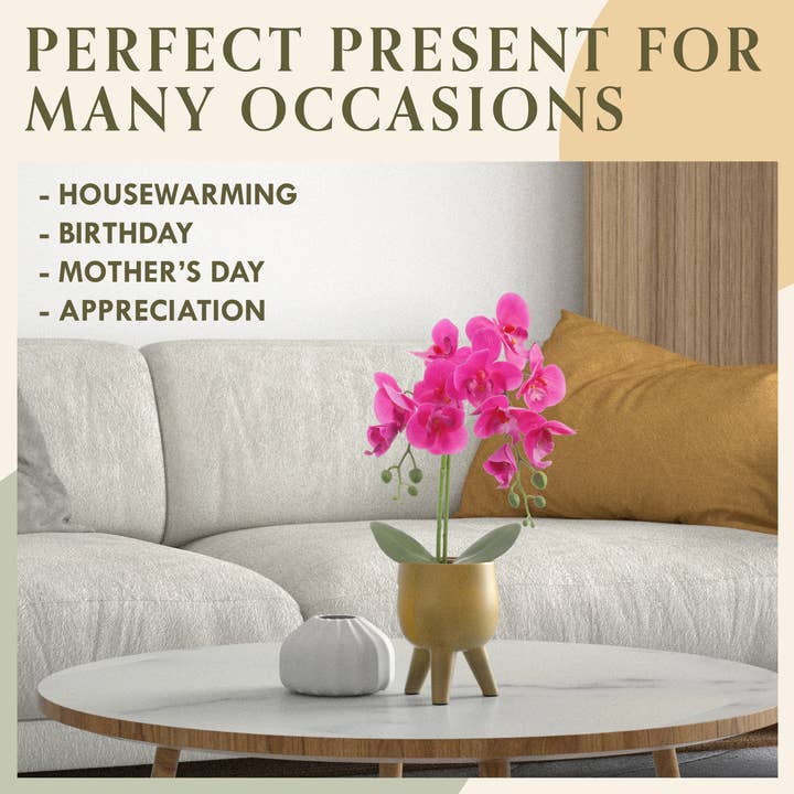 Forever Leaf - Wholesale Artificial Flowers - Artificial Purple Orchid Flower in Gold Pot