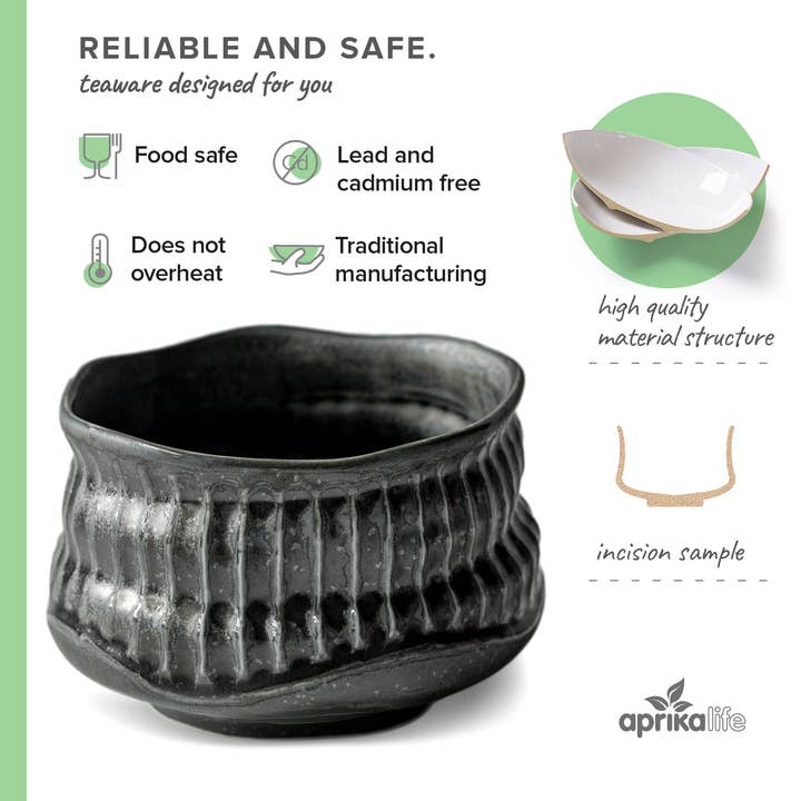 Aprikalife – Conjunto de chá por atacado – Conjunto de Taça de Matcha de Cerâmica Preta Meisen, Batedor de Matcha de Bambu e Suporte para Batedor5