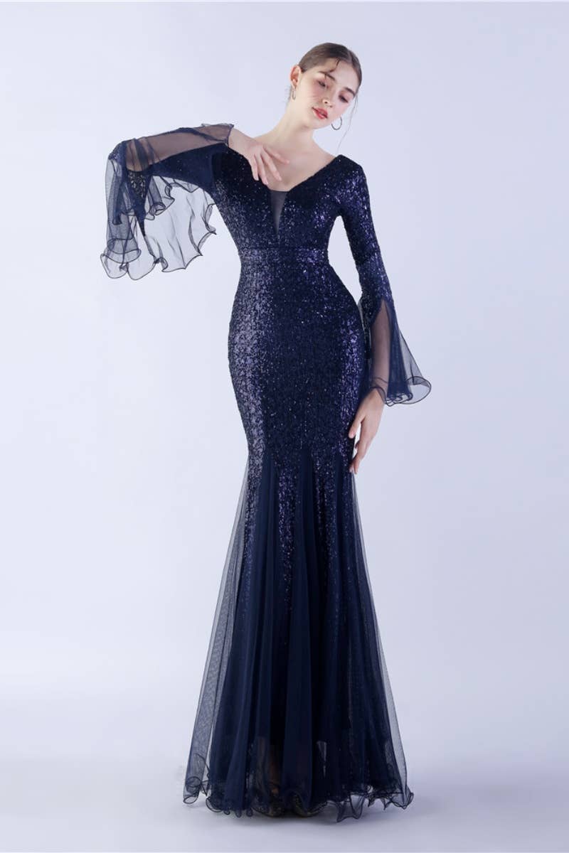 NINEXIS - Wholesale Dress - Women's - CWDMD3627_WAVY MESH BANQUET STAGE SEQUIN DRESS DRESS LONG13