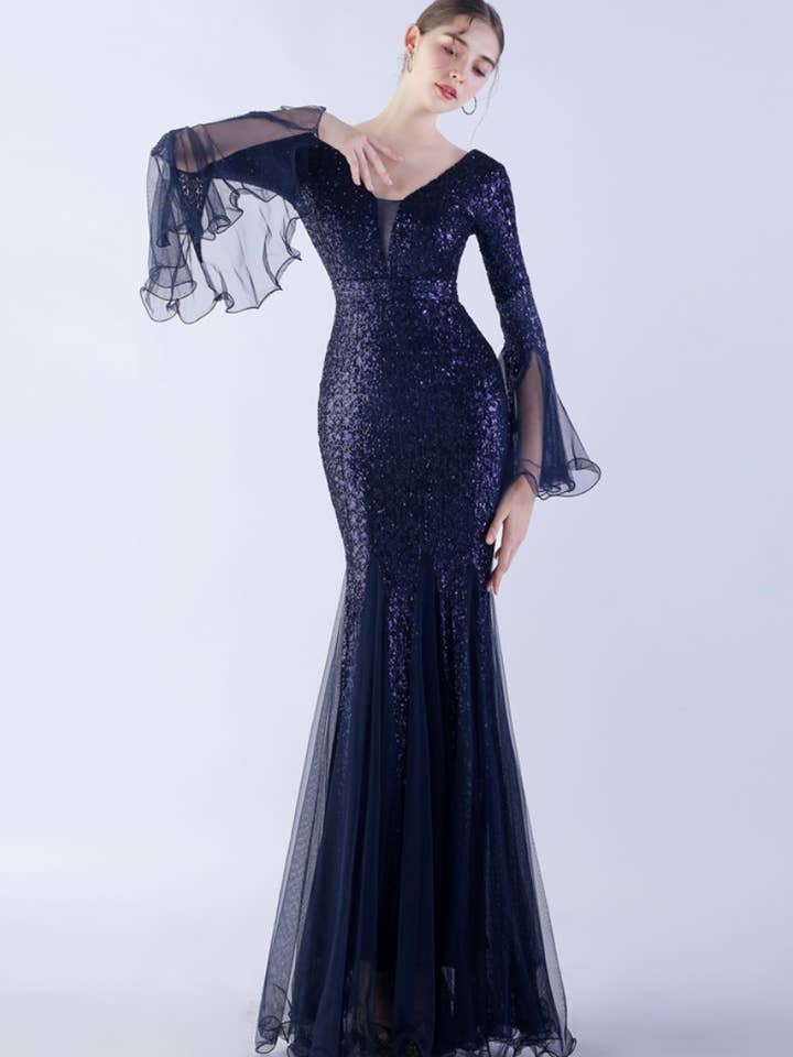 NINEXIS - Wholesale Dress - Women's - CWDMD3627_WAVY MESH BANQUET STAGE SEQUIN DRESS DRESS LONG13