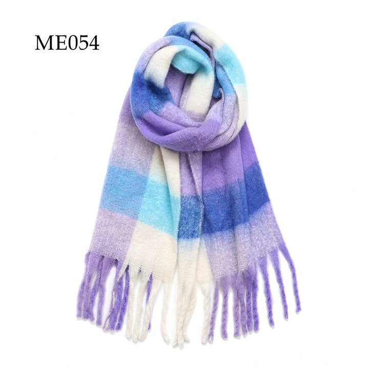 Adorro - Wholesale Scarf - Women's - Soft Chunky Oblong Multi Color Plaid Fleece Scarf (14 colors