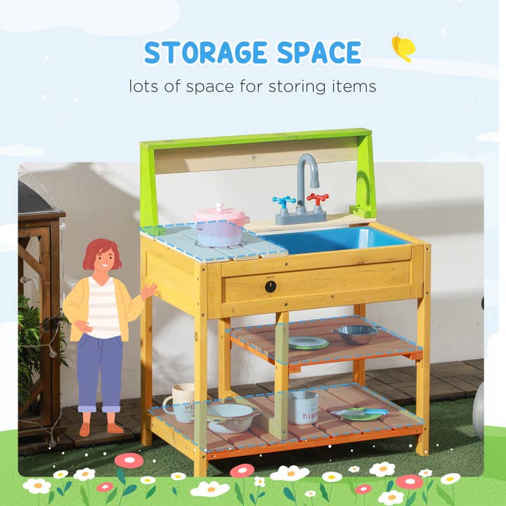 39F Inc. - Wholesale Toy Set - Kids - Wooden Outdoor Mud Kitchen Playset with Sink and Faucet7