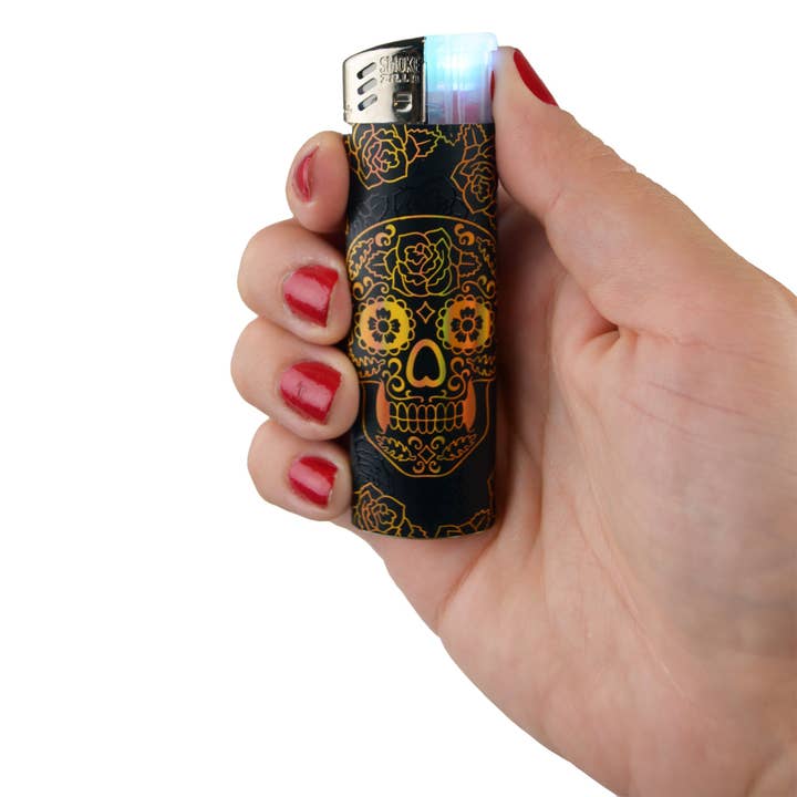 Novelty Closeout - Wholesale Lighter - Smokezilla LightUp Gold Foil Curve Lighter Assortment- 30/Pk1