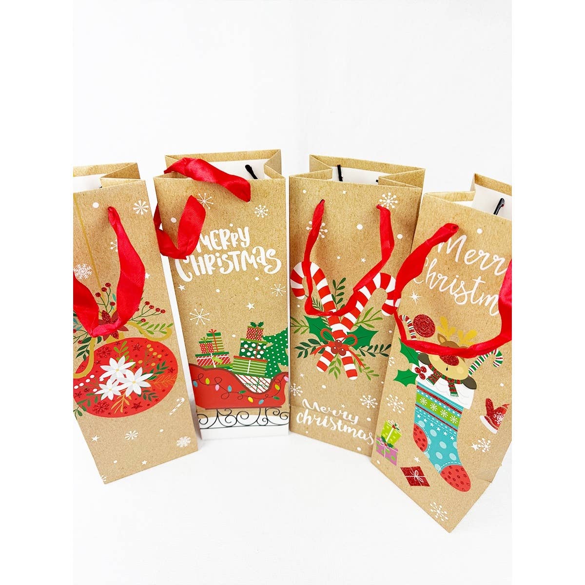 MIX COLOR Assorted Christmas Design Wine Bottle Gift Bag for wholesale on Faire3