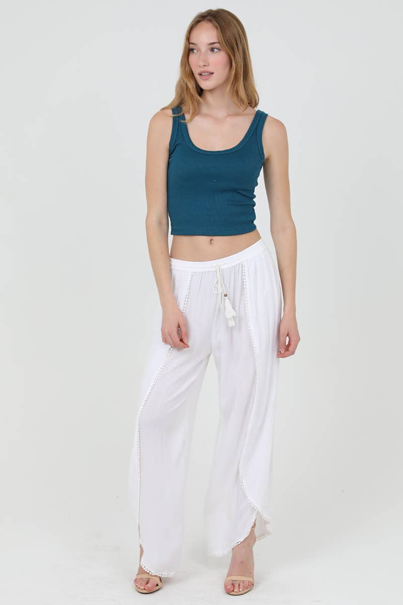 ANGIE - Wholesale Pants - Women's - 25P68-ASIS WRAP PANTS WITH CROCHET TRIM AND ELASTIC WAIST13