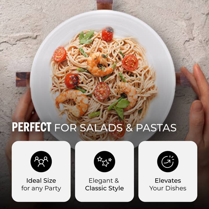 DUKA - Wholesale Serve Bowl - 101 oz White Porcelain Salad Bowl with Wood Base8