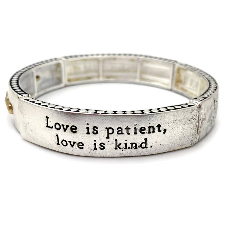 Lunar Deer - Wholesale Bangle Bracelet - Bible Prayer 1 Corinthian 13:4 Cross Bar Stretch Bracelet2