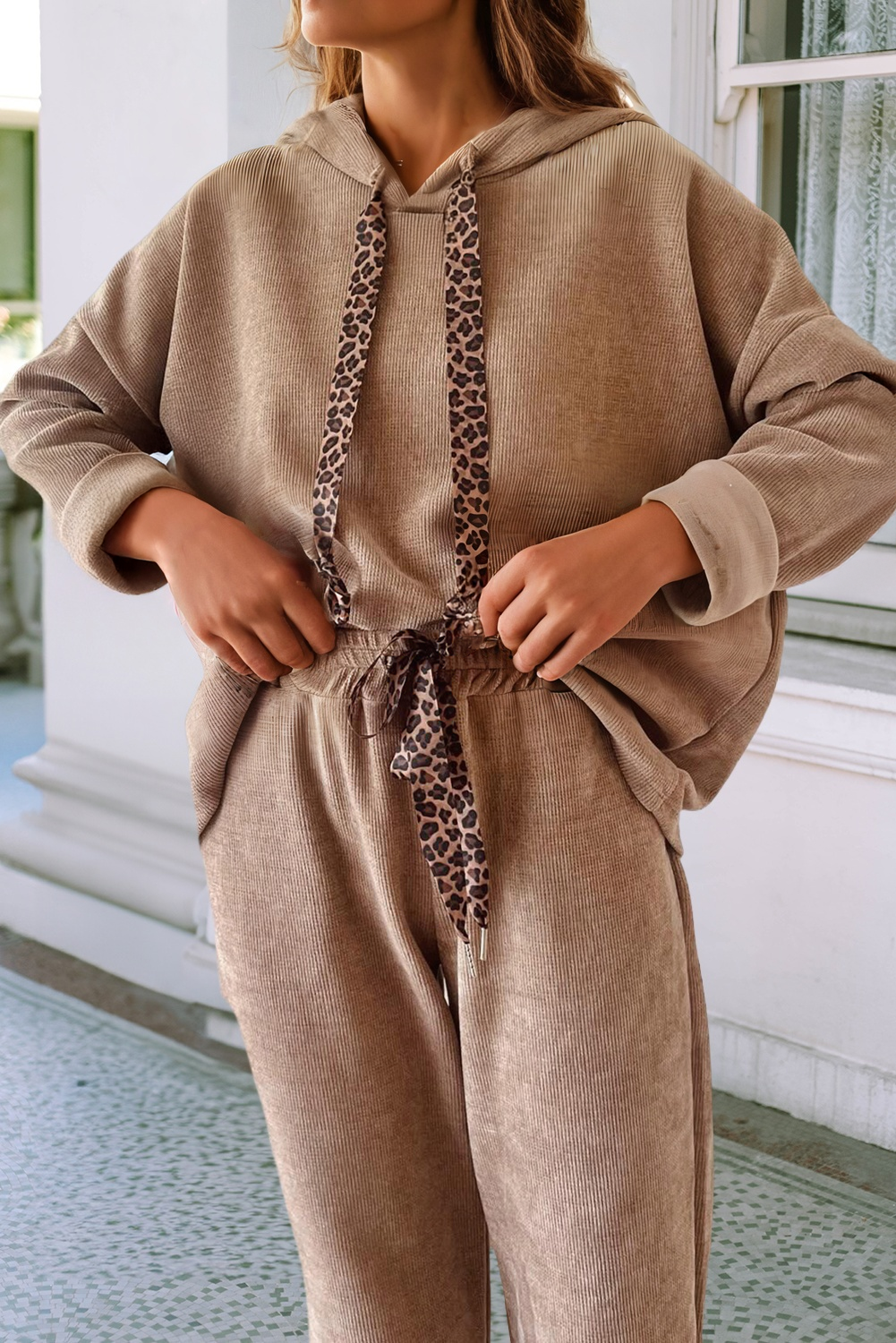 Little Daisy Closet - Wholesale Lounge Set - Women's -  LDC Lace Drawstring Pullover Hoodie and Pants Corduroy Suit9