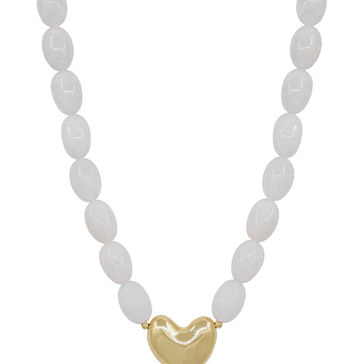 Collana in Acrilico Bianco con Perline Ovali e Cuore Dorato 16"-18" per la vendita all'ingrosso da parte di What's Hot