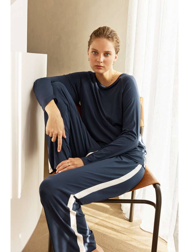 Bamboo Sporty Pyjama Set - Anya Navy for wholesale on Faire1