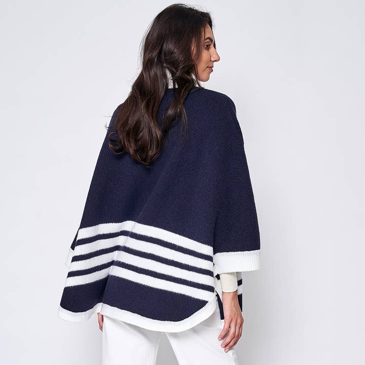 Sensibling Corp. - Wholesale Poncho - Women's - Sporty Bordered Zip Up Knit Cape Poncho14