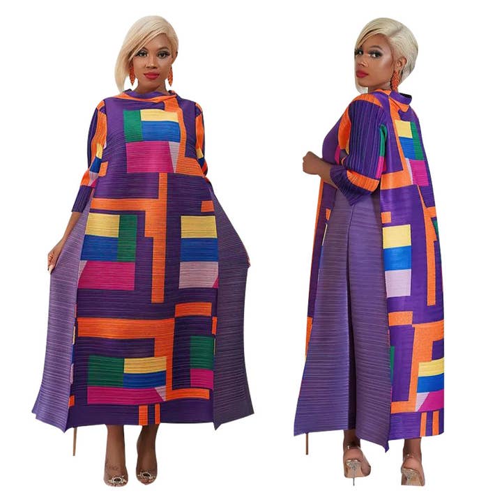 Robe plissée à la mode avec imprimé col rond pour la vente par DREAM VERA APPAREL