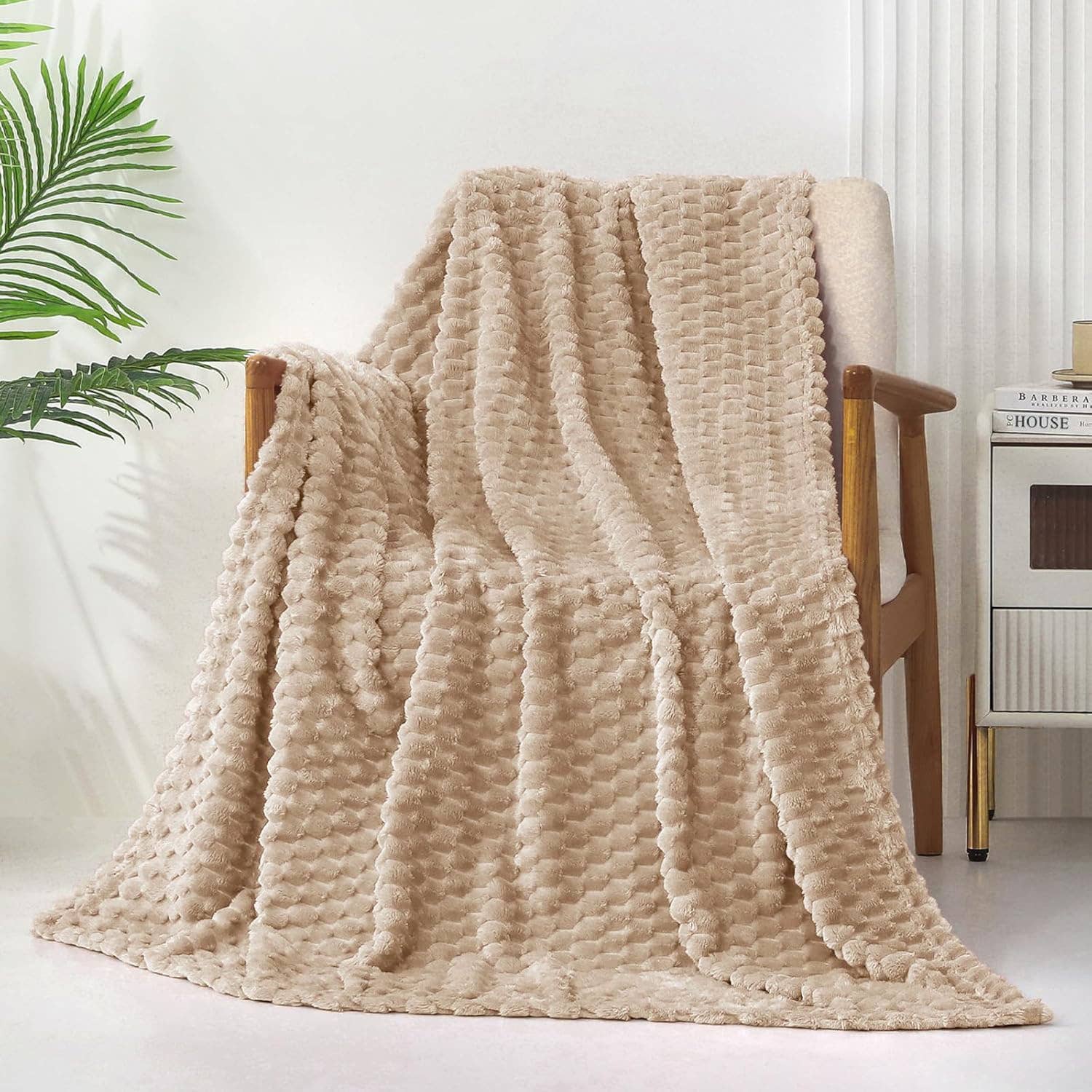 home mart goods - Wholesale Throw Blanket - 50"x60" Beige Textured Soft Warm Cozy Bed Throw Blanket1