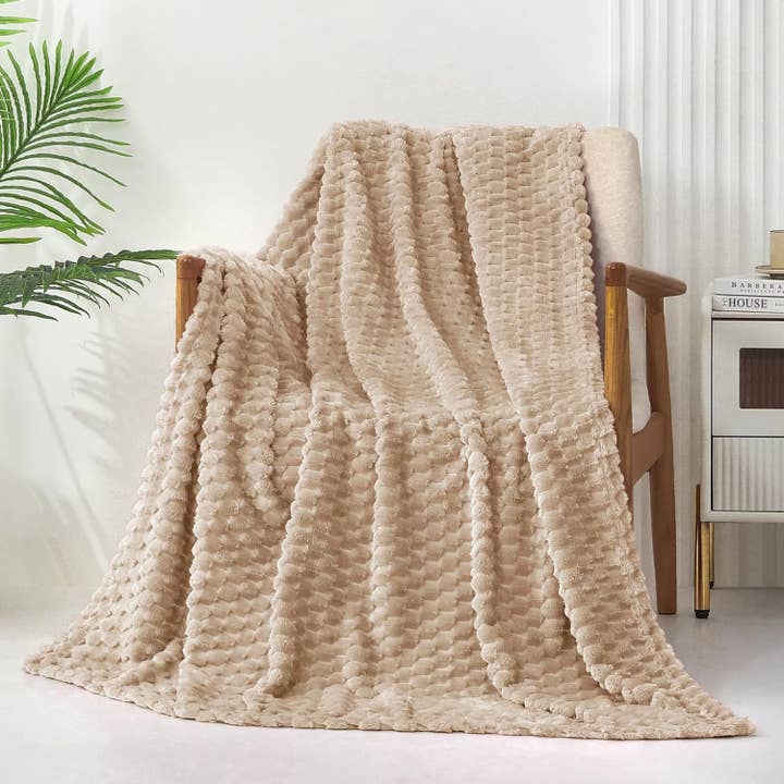 home mart goods - Wholesale Throw Blanket - 50"x60" Beige Textured Soft Warm Cozy Bed Throw Blanket1