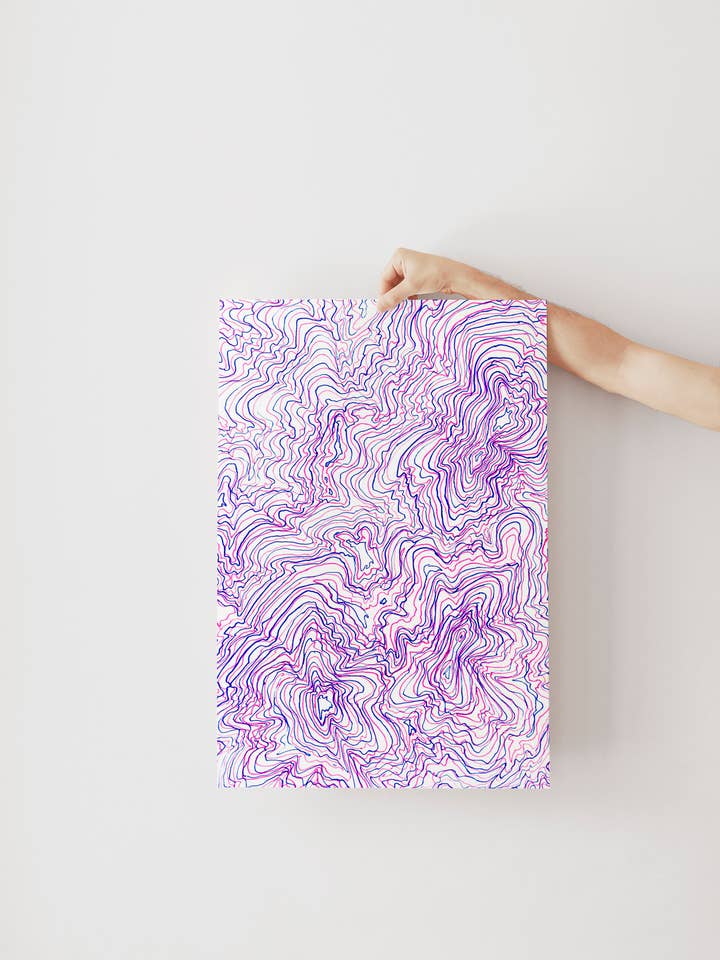 Trippy abstrakt eklektisk psykedelisk blå/Pink mønster Print for engroshandel hos Rhinestone Rodeo Art