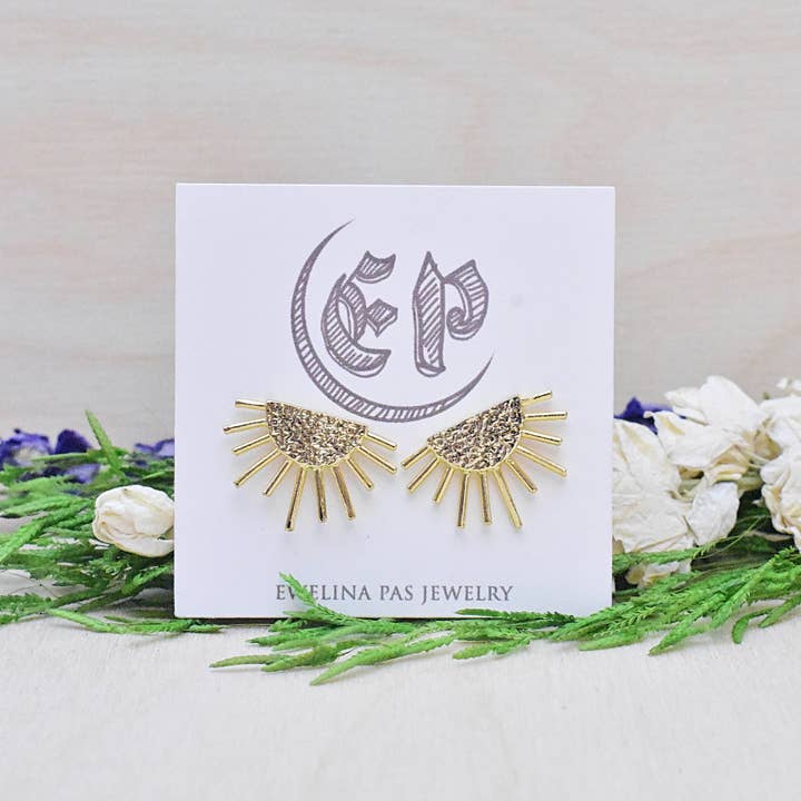 Ewelina Pas Jewelry – wholesale Solitärörhängen – Guld Half Sun Stud Örhängen2