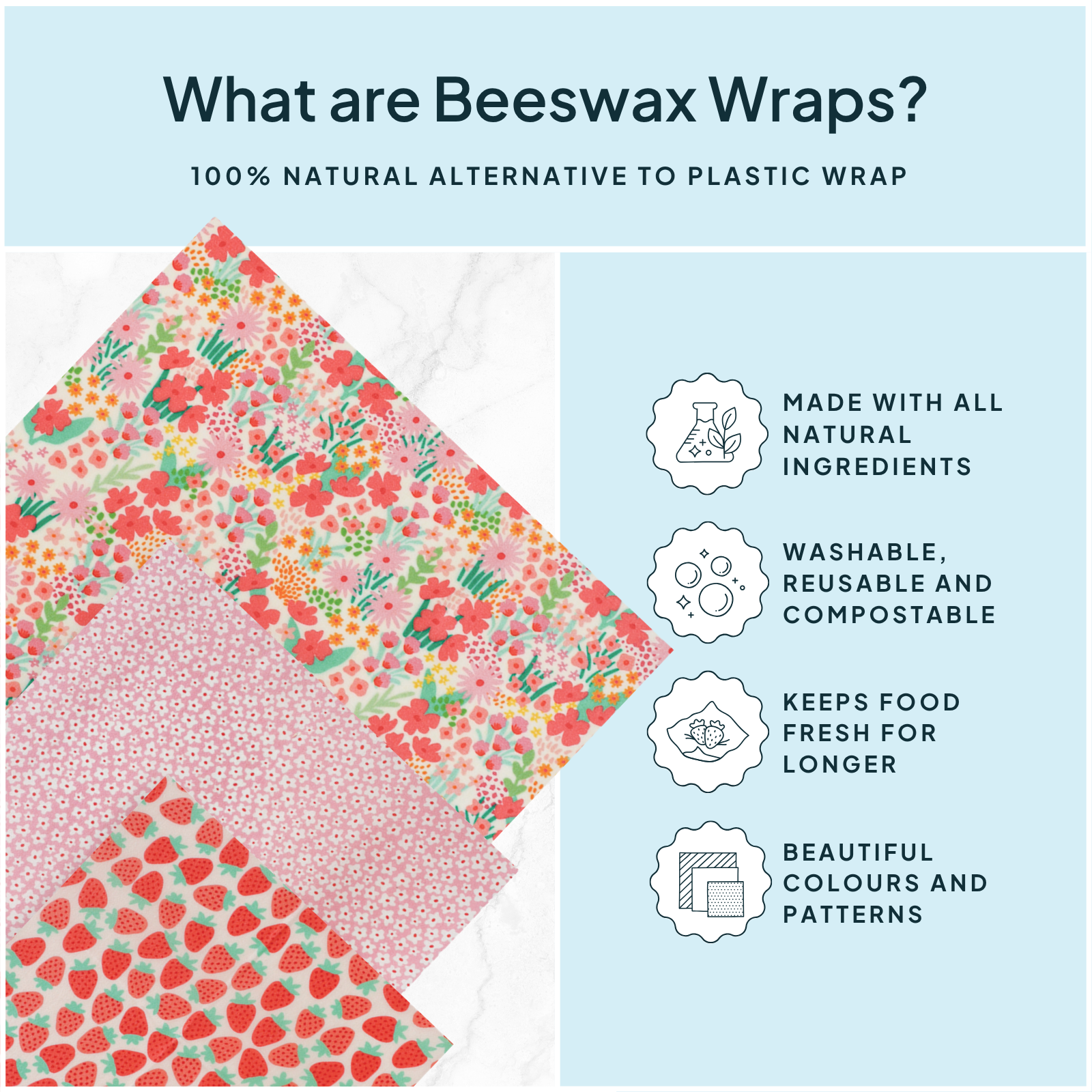 NATURE BEE - Vendita all'ingrosso Involucro/sacchetto per alimenti - Set di varietà Beeswax Wrap - Rosa1