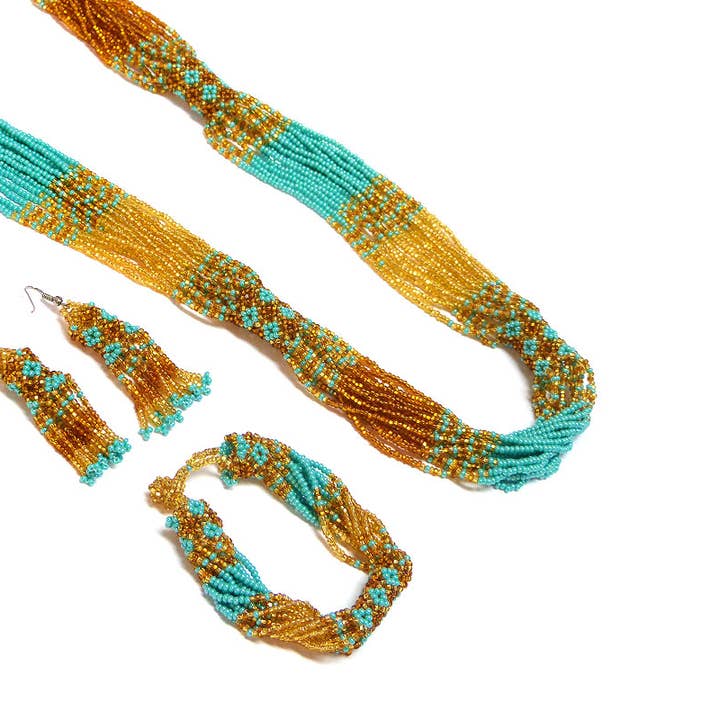 Pichincha - Wholesale Jewelry Set - Seed Bead Diamond Design Beaded "Zula" 3 PC Jewelry Set5