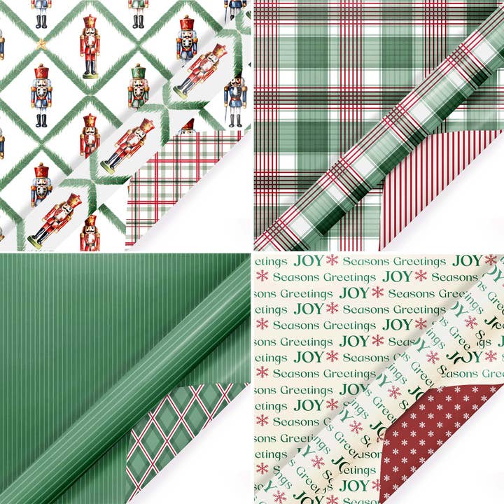 LA Ribbons Wholesale – wholesale Wrapping paper roll – Northfolk Pine Nutcracker Wrapping Paper Bundle 4-pack2