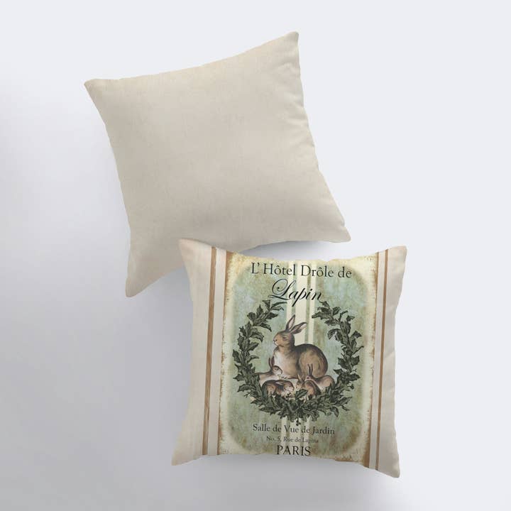 UniikPillows - Wholesale Throw Pillow Cover - Vintage French Rabbit Design Pillow Cover | Farmhouse Decor | Home Décor | Rabbit Art | Throw Pillows | Decorative Pillows | Room Decor3