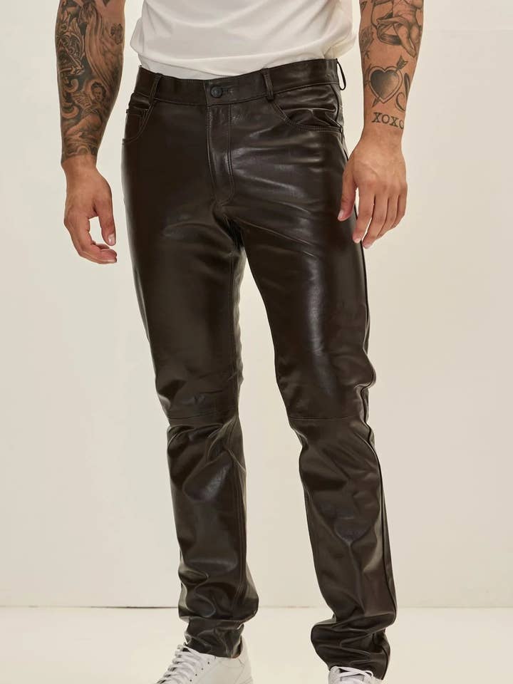 Broek van echt lamsleer voor heren, donkerbruin voor wholesale door Ron Tomson