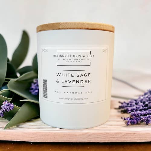 Designs By Olivia Grey | All Natural Soy Candles - Wholesale Jar/Filled Candle - White Sage & Lavender Natural Soy Candle | Non Toxic Candle3