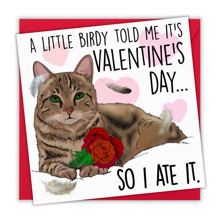 Carte « Un petit oiseau » | Voiture d'anniversaire et de Saint-Valentin avec un chat amusant pour la vente par NotNiceThings