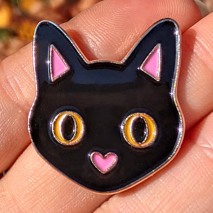 Black Cat Enamel Pin for wholesale by Wildkat Studio