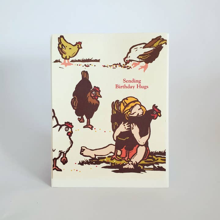 Little Green - Wholesale Birthday Card - Birthday Hug Chicken Greeting Card