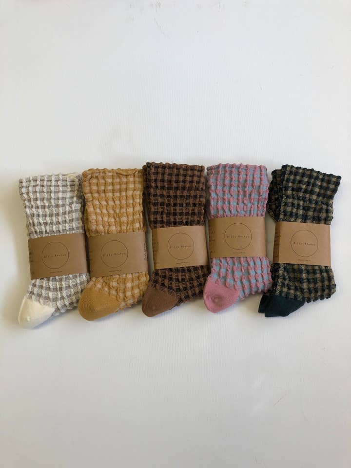 GINGHAM WAFFLE SOCKS - neutral for wholesale by Billy Bamboo
